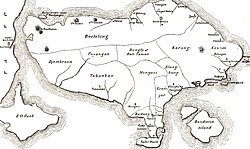 Peta sembilan kerajaan Bali, sekitar tahun 1900, Kerajaan Mengwi berada tepat ditengah tengah antara kerajaan Badung dan Tabanan