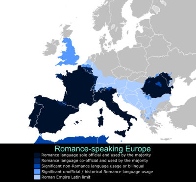 Romance languages in Europe Latin Europe.png