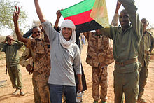 Tuareg rebels in the short-lived proto-state of Azawad in 2012 Les rebelles touaregs joignent leurs forces dans le nord du Mali (8248043080).jpg