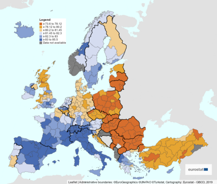 Life expectancy by Eurostat in regions -2018 -lite.png