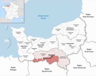 阿朗松区在诺曼底大区与奥恩省的位置