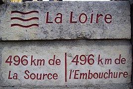 Inscriptions situées à l'entrée du pont, marquant le milieu de la Loire.