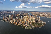 Lower Manhattan, including Wall Street, the world's principal financial center, and One World Trade Center, the tallest skyscraper in the United States Luchtfoto van Lower Manhattan.jpg