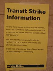 Notice posted in Grand Central Terminal by the MTA. MTA 2005 transit strike notice.jpg