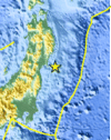 宮城県沖で起きた震源の位置