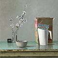 Marek Yanai, Breakfast with Almond blossom, Oil on canvas, 2016