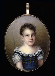 A miniature painting of a young girl in a blue dress