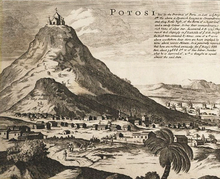 Cerro de Potosi, discovered in 1545, the rich, sole source of silver from Peru, worked by compulsory indigenous labor called mit'a Moll - Map of South America - Detail Potosi.png