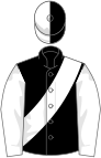 Black, white sash and sleeves, halved cap