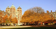 The University of Pennsylvania, an Ivy League university in Philadelphia founded in 1749 by Benjamin Franklin and one of the world's highest-ranked universities Penn campus 2.jpg