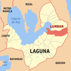 Map of Laguna showing the location of Lumban