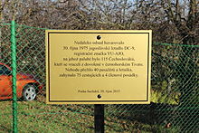 A memorial plaque for the 75 people that perished in Inex-Adria Aviopromet Flight 450 Praha-Suchdol, pomnik leteckeho nestesti, tabulka.jpg