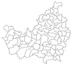 Mapa konturowa okręgu Kluż, blisko centrum po prawej na dole znajduje się punkt z opisem „Kluż-Napoka”