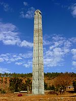 A large carved obelisk standing upright