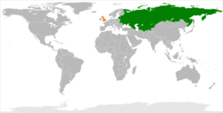 Карта с указанием местоположения Советского Союза и Великобритании