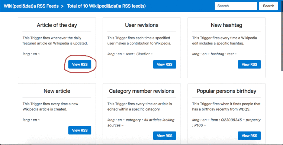 View RSS cards + buttons on Wikimedia IFTTT tool