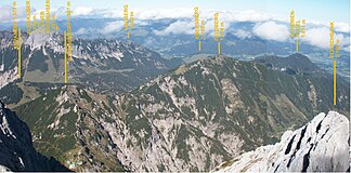 Panorama Übergang Zahmer Kaiser zum Wilden Kaiser gesehen von der Hinteren Karlspitze aus