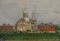 Начальная школа железнодорожного училища (слева), церковь Феодоровской иконы Богоматери (в середине), Ковровское железнодорожное училище (справа), в котором учился Александр Малеев.