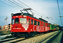 El tren amb publicitat de Caixa de Terrassa a Sant Cugat, el 8 de febrer de 1995.