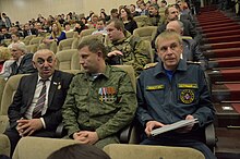 Zakharchenko and Fazlibei Avidzba, member of the People's Assembly of Abkhazia, Donetsk, 27 December 2014 2014-12-27. Den' spasatelia v Donetske 048.JPG