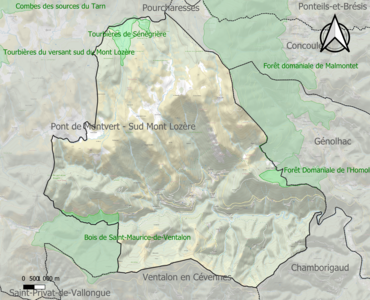 Carte des ZNIEFF de type 1 sur la commune.