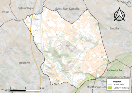 Carte de la ZNIEFF de type 2 sur la commune.