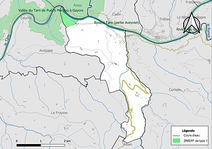 Carte des ZNIEFF de type 1 sur la commune.