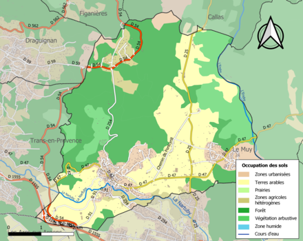 Carte en couleurs présentant l'occupation des sols.