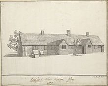Drawing of almshouses in Rochford, England, 1787 Alms house rochford.jpg