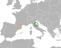 Карта с указанием местоположения Андорры и Сан-Марино