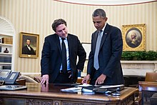 Barack Obama with Cody Keenan in the Oval Office, July 23, 2013.jpg
