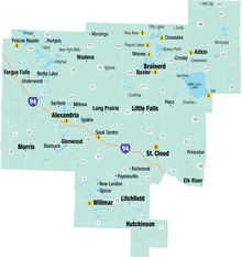 A political map of the Central Minnesota region provided from ExploreMinnesota.com, a Minnesota State agency. Central Minnesota.png