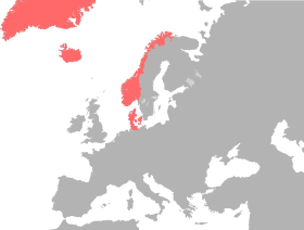 Localização de Dinamarca e Noruega