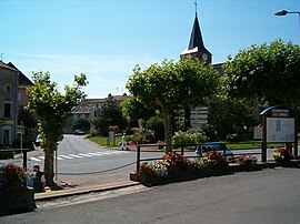 The church and surroundings in Dompierre-les-Ormes