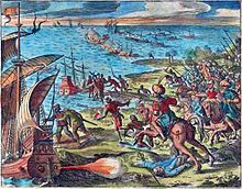 Portuguese Armada retreat after monsoon conditions and a counterattack by the forces of Yusuf Adil Shah. Earlybattle2.jpg