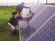 Installing solar panels in Flat Holm Flat Holm PV solar array near Farmhouse.JPG