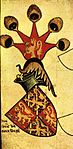 Escudo de armas de Haakon VI de Noruega representadas en el armorial llamado de Gelre, manuscrito holandés realizado entre 1370 y 1414.