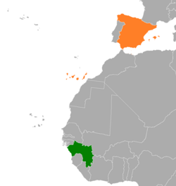 GuineaとSpainの位置を示した地図