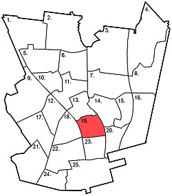 Kaupungin kartta, jossa Kinnari korostettuna.
