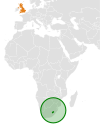 Location map for Lesotho and the United Kingdom.