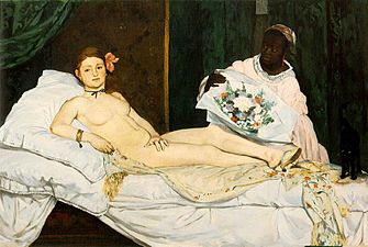 Darlun olew gan Édouard Manet: Olympia, 1863. Dylanwadodd Velázquez yn aruthrol ar Manet fel y gwelir ar y llun hwn sy'n barodi o La Venus del espejo.