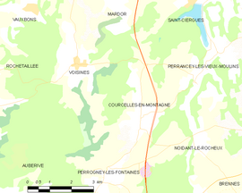 Mapa obce Courcelles-en-Montagne