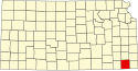 Harta statului Kansas indicând comitatul Labette