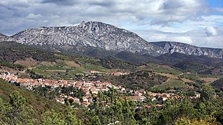 Le village de Maury et Quéribus sur la crête.