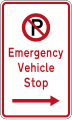 (R6-79.1) No Parking: Emergency Vehicle Stop (on the right of this sign)