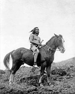 Nez Perce warrior on horse, 1910