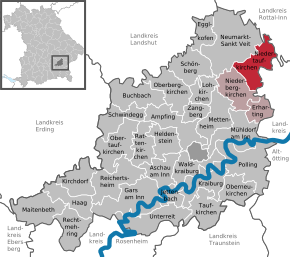 Poziția Niedertaufkirchen pe harta districtului Mühldorf am Inn