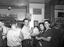 A discriminatory sign posted above a bar. Birney, Montana, 1941 No beer sold to indians.jpg