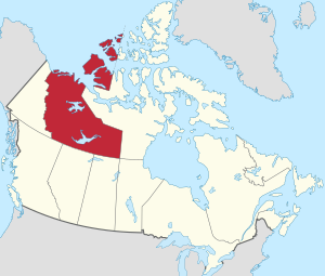 Карта Канады с северо-западными территориями, выделенными красным