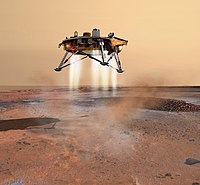 Concepción artística de la sonda Phoenix aterrizando en Marte.